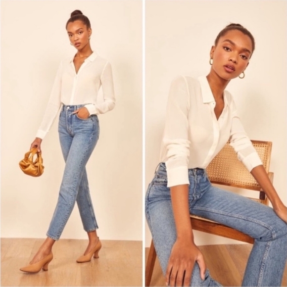 New! Reformation The Violet Ivory Button Down Top - Picture 2 of 12